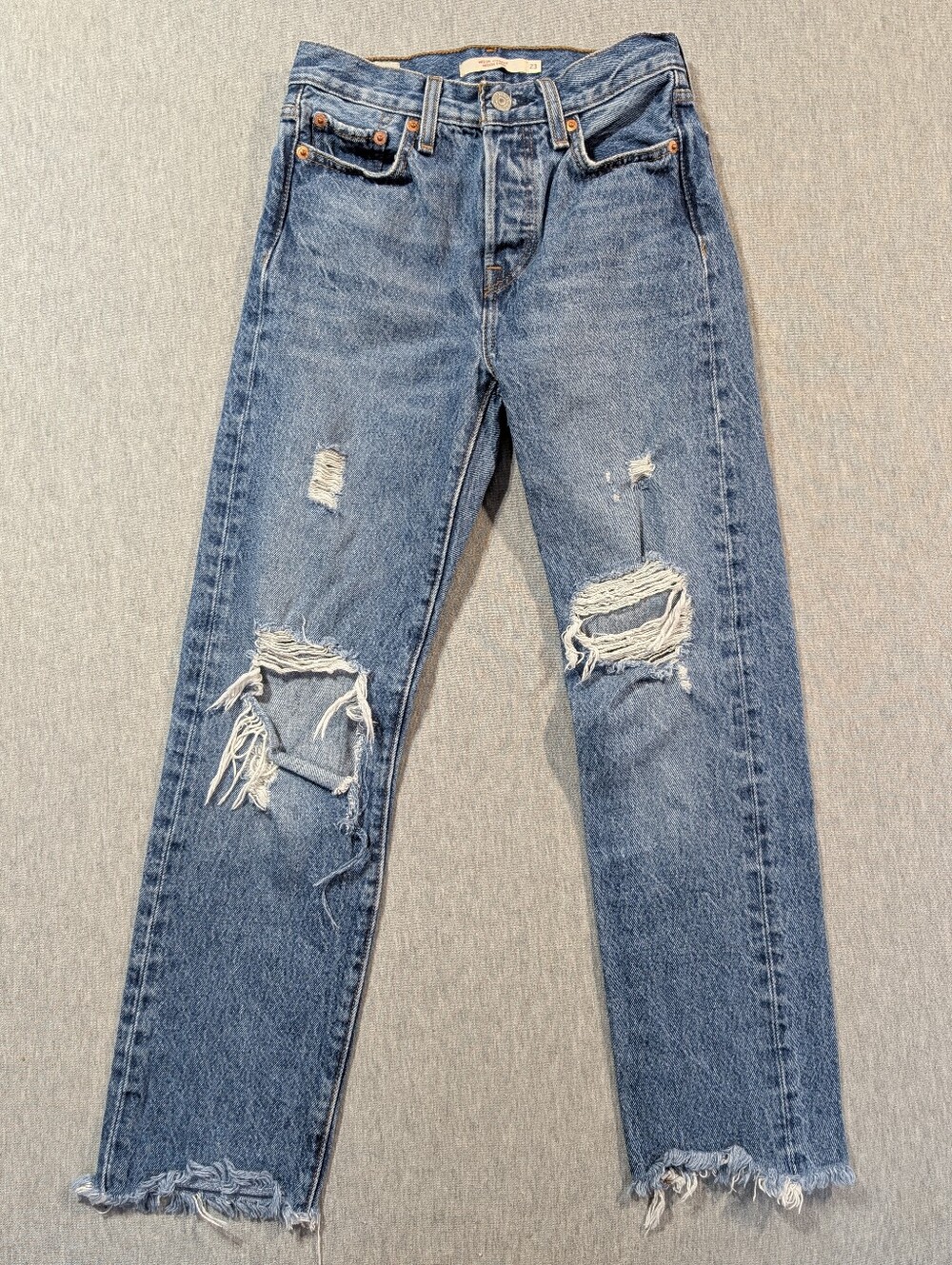 Levi's Wedgie Straight Jeans Women's 23 Blue Destroyed Button Fly